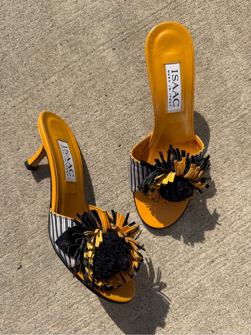 Isaac Mizrahi Yellow Open-Toe Sunflower Kitten Heel Mule